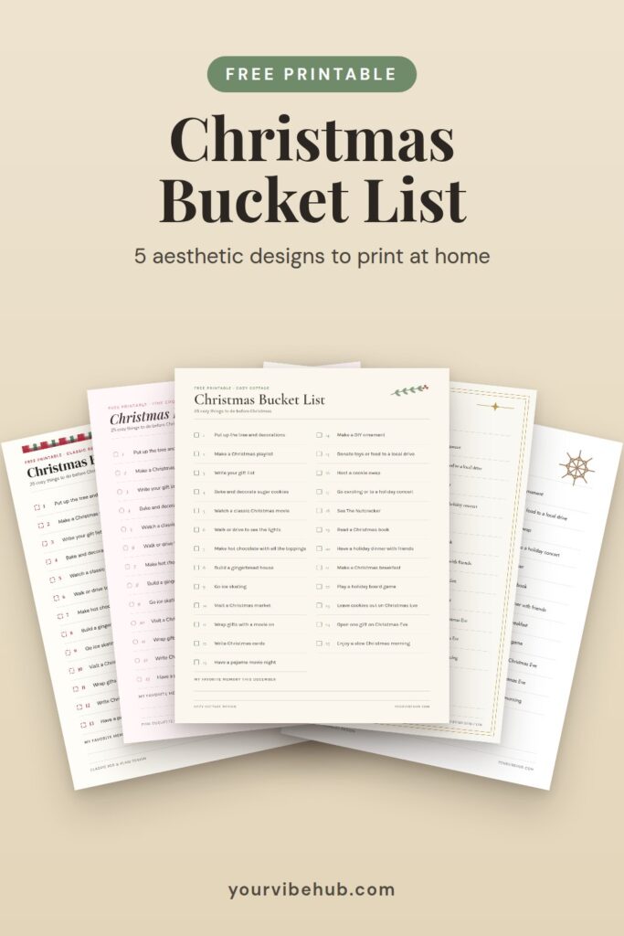 Free printable Christmas bucket list in 5 aesthetic designs pin