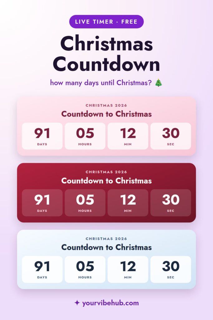 Aesthetic Christmas countdown timer in pink, classic and snowy styles