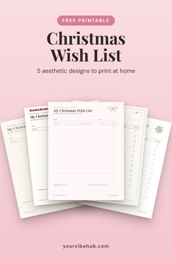 Free printable aesthetic Christmas wish list template pin