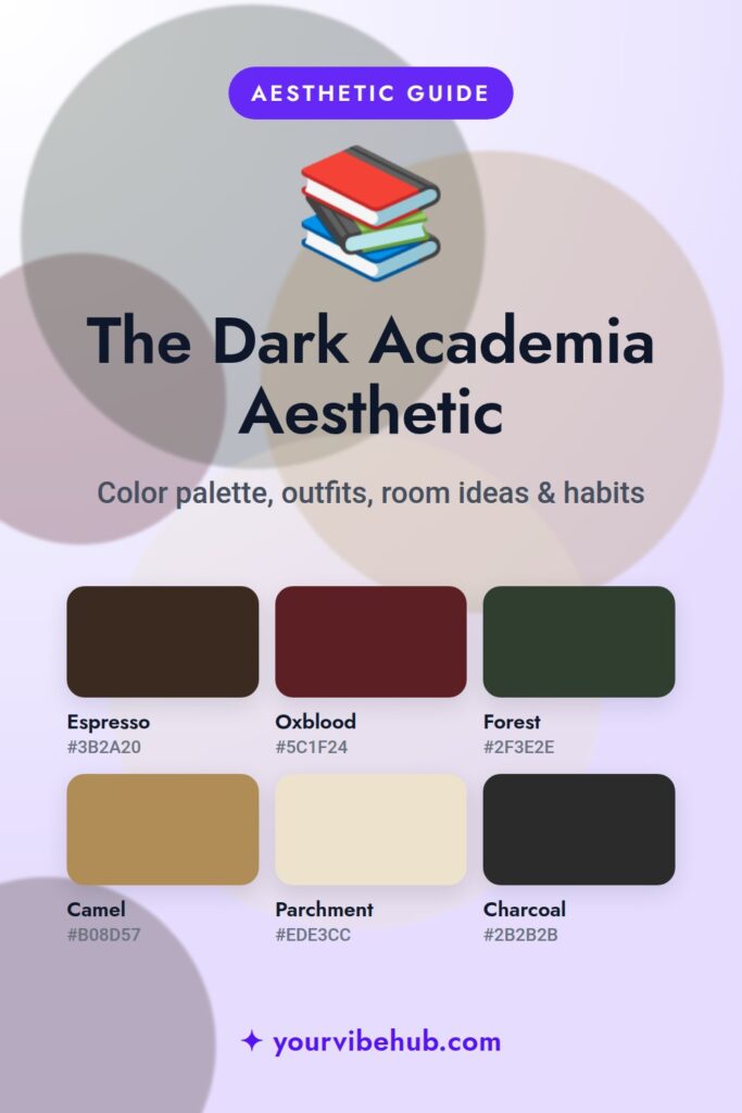 Dark Academia Aesthetic color palette pin