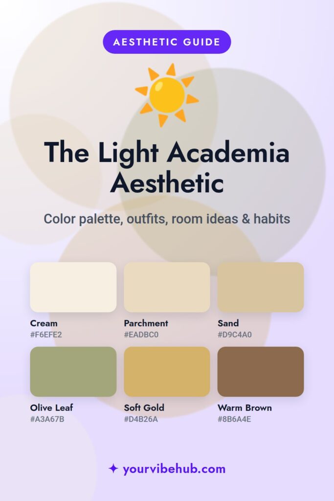 Light Academia Aesthetic color palette pin